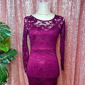 Lace long sleeve fitted tight midi dress